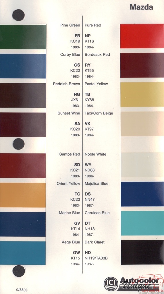 1983 - 1989 Mazda Paint Charts Autocolor